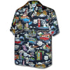 Uni Route 66 Americana Black Hawaiian Shirt Aloha Shirt Short Sleeve Shirt Vacation Hawaiian Outdoor Vacation Hawaiian Shirt