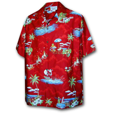 Uni Santa Arrives in Hawaii Red   Aloha Shirt Short Sleeve Shirt Vacation Hawaiian Outdoor Vacation