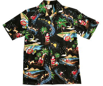 Uni Santa Hawaiian Black Aloha Shirt Aloha Shirt Short Sleeve Shirt Vacation Hawaiian Outdoor Vacation