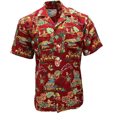 Uni Santa's Surf Shack Red   Aloha Shirt Short Sleeve Shirt Vacation Hawaiian Outdoor Vacation