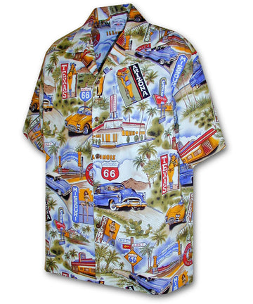 Uni Scenic Route 66 Arizona Blue   Aloha Shirt Short Sleeve Shirt Vacation Hawaiian Outdoor Vacation