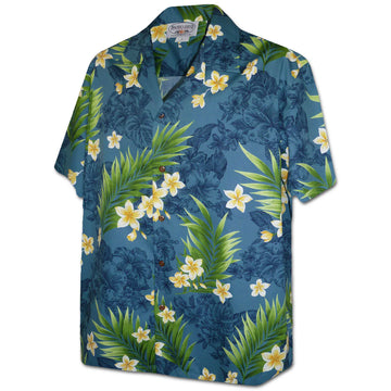 Uni Shadow Garden Teal   Aloha Shirt Short Sleeve Shirt Vacation Hawaiian Outdoor Vacation