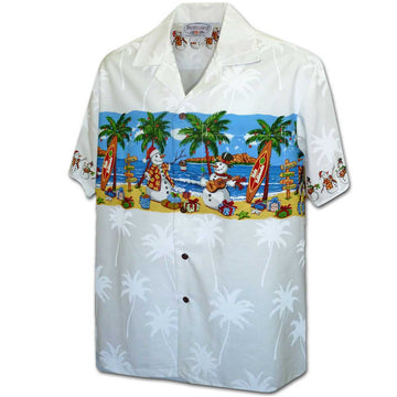 Uni Snowman Beach White   Aloha Shirt Short Sleeve Shirt Vacation Hawaiian Outdoor Vacation