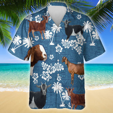 Unique Nubian Goat Blue Tribal Hawaiian Shirt