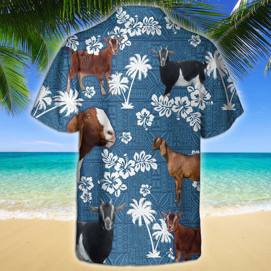 Unique Nubian Goat Blue Tribal Hawaiian Shirt