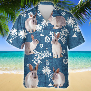 Unique Rabbit Horse Blue Tribal Hawaiian Shirt