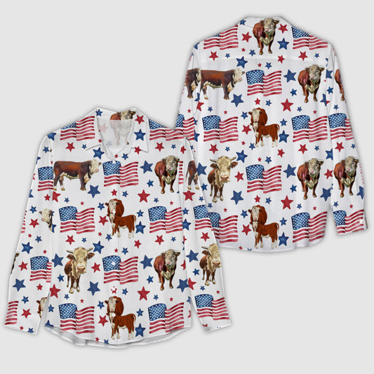 Unique Hereford Patriot USA Flag Casual Shirt