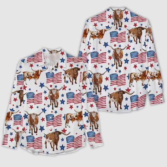 Unique TX Longhorn Patriot USA Flag Casual Shirt