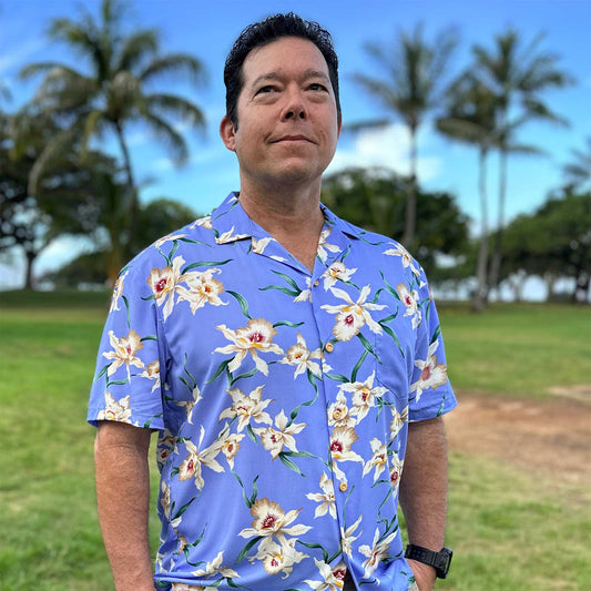 Uni Blue Orchid Paradise Aloha Shirt Short Sleeve Shirt Vacation Hawaiian Outdoor Vacation