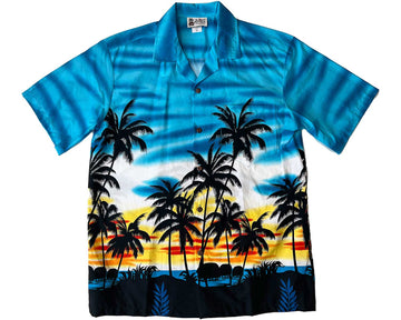 Uni Sunset Glow Blue   Aloha Shirt Short Sleeve Shirt Vacation Hawaiian Outdoor Vacation