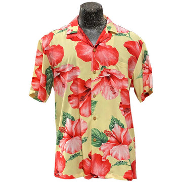 Uni Super Hibiscus Yellow   Aloha Shirt Short Sleeve Shirt Vacation Hawaiian Outdoor Vacation