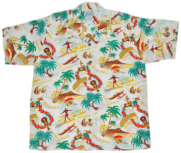 Uni Surfboard Ride Cream Retro   Aloha Shirt Short Sleeve Shirt Vacation Hawaiian Outdoor Vacation