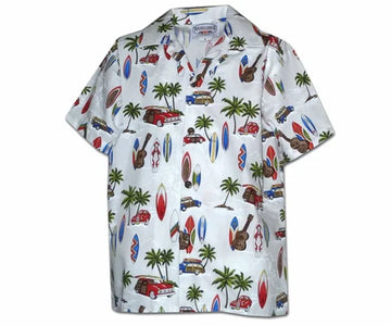 Uni Surfer White Boy's   Aloha Shirt Short Sleeve Shirt Vacation Hawaiian Outdoor Vacation