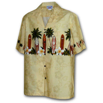 Uni Surfs Up Beige   Aloha Shirt Short Sleeve Shirt Vacation Hawaiian Outdoor Vacation