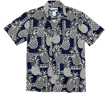 Uni Tapa Pineapple Navy   Aloha Shirt Short Sleeve Shirt Vacation Hawaiian Outdoor Vacation
