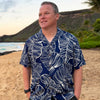 Uni Taro Leaf Deep Blue   Aloha Shirt Short Sleeve Shirt Vacation Hawaiian Outdoor Vacation