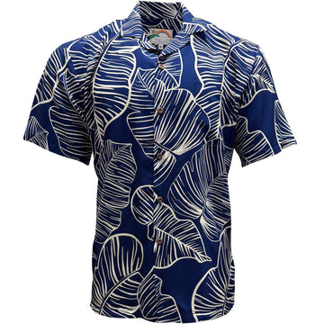 Uni Taro Leaf Deep Blue   Aloha Shirt Short Sleeve Shirt Vacation Hawaiian Outdoor Vacation