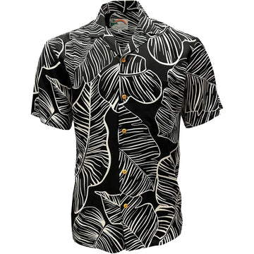 Uni Taro Leaf Midnight   Aloha Shirt Short Sleeve Shirt Vacation Hawaiian Outdoor Vacation