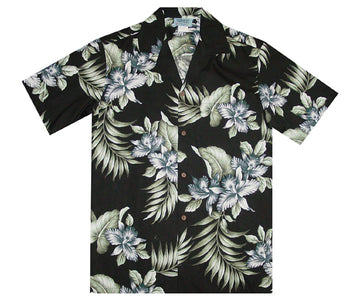 Uni Triple Orchid Black   Aloha Shirt Short Sleeve Shirt Vacation Hawaiian Outdoor Vacation