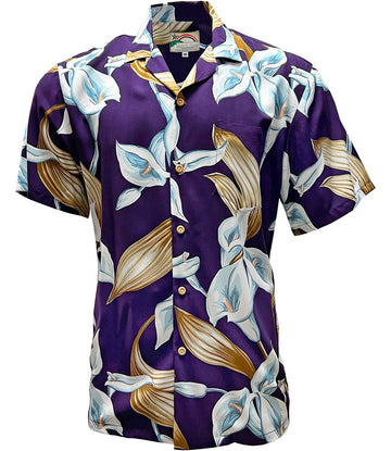 Uni Calla Lily Purple  Aloha Shirt Short Sleeve Shirt Vacation Hawaiian Outdoor Vacation