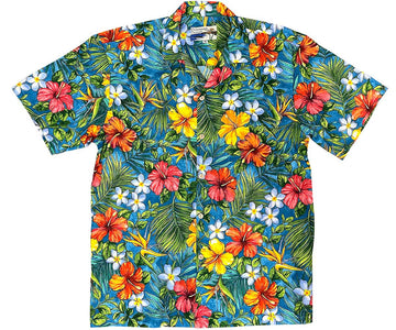 Uni Tropical Garden Teal   Aloha Shirt Short Sleeve Shirt Vacation Hawaiian Outdoor Vacation