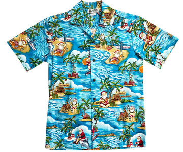 Uni Santa Goes to Hawaii Blue Aloha Shirt Short Sleeve Shirt Vacation Hawaiian Outdoor Vacation