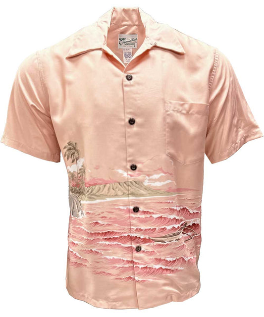 Uni Diamond Head Canoe Coral Aloha Shirt Short Sleeve Shirt Vacation Hawaiian Outdoor Vacation