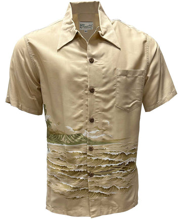 Uni Diamond Head Canoe Khaki Aloha Shirt Short Sleeve Shirt Vacation Hawaiian Outdoor Vacation
