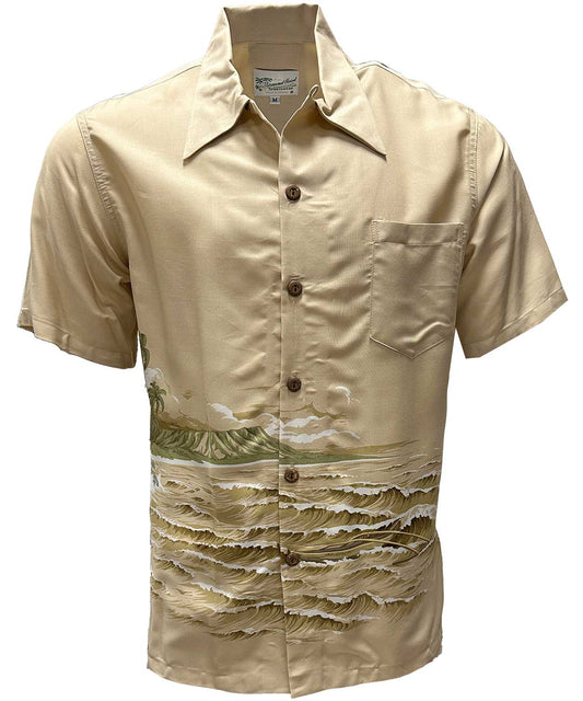 Uni Diamond Head Canoe Khaki Aloha Shirt Short Sleeve Shirt Vacation Hawaiian Outdoor Vacation