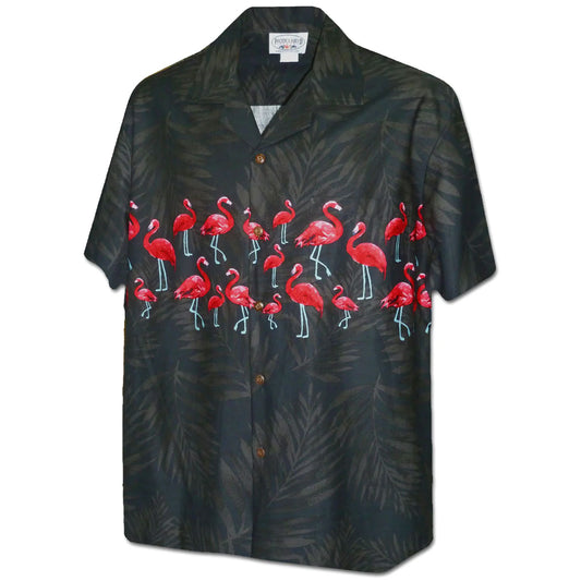 Uni Flamingo Black Hawaiian Shirt Aloha Shirt Short Sleeve Shirt Vacation Hawaiian Outdoor Vacation Hawaiian Shirt