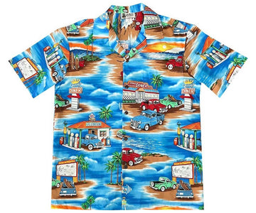 Uni Classic Moments Blue Hawaiian Shirt Aloha Shirt Short Sleeve Shirt Vacation Hawaiian Outdoor Vacation Hawaiian Shirt