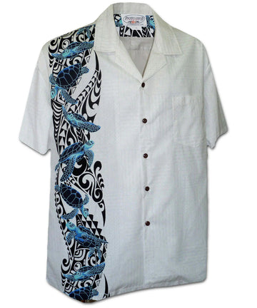 Uni Honu Tribe White Hawaiian Shirt Aloha Shirt Short Sleeve Shirt Vacation Hawaiian Outdoor Vacation Hawaiian Shirt