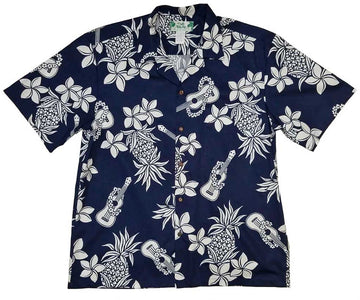 Uni Ukulele Navy Hawaiian Shirt Aloha Shirt Short Sleeve Shirt Vacation Hawaiian Outdoor Vacation Hawaiian Shirt