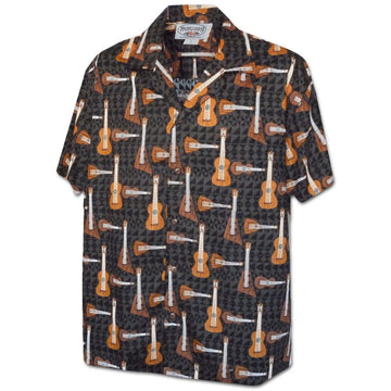 Uni Ukulele Time Black Hawaiian Shirt Aloha Shirt Short Sleeve Shirt Vacation Hawaiian Outdoor Vacation Hawaiian Shirt