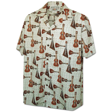 Uni Ukulele Time Cream Hawaiian Shirt Aloha Shirt Short Sleeve Shirt Vacation Hawaiian Outdoor Vacation Hawaiian Shirt