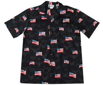 Uni USA Patriotics Black Hawaiian Shirt Aloha Shirt Short Sleeve Shirt Vacation Hawaiian Outdoor Vacation Hawaiian Shirt