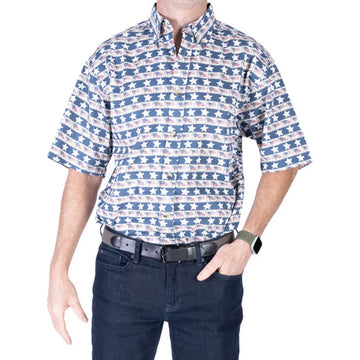UniJames Blue & White Stripes with Stars Button Down For Men