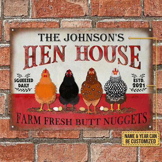 uni Customized Name Hen House Fresh Butt Nuggets All Printed 3D Metal Sign