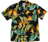 Uni Airbrush Bird of Paradise Black Hawaiian Shirt Aloha Shirt Short Sleeve Shirt Vacation Hawaiian Outdoor Vacation Hawaiian Shirt