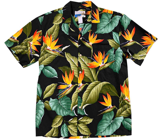 Uni Airbrush Bird of Paradise Black Hawaiian Shirt Aloha Shirt Short Sleeve Shirt Vacation Hawaiian Outdoor Vacation Hawaiian Shirt