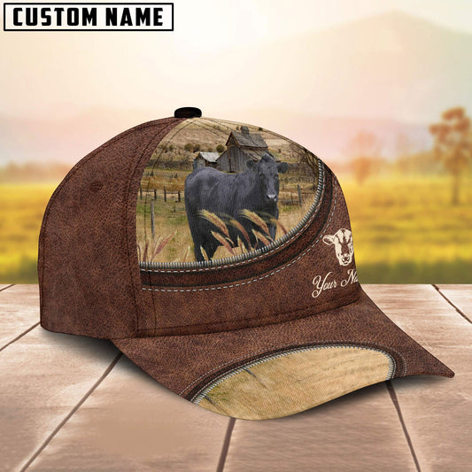Uni Black Angus On The Farm Customized Name Leather Pattern Cap