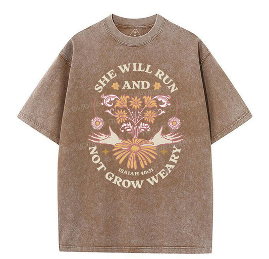 She Will Run And Not Grow Weary Christian Washed T-Shirt Sale - GuidingCross