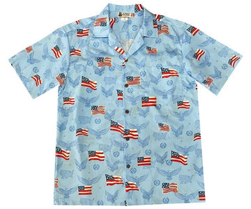Uni USA Patriotics Blue Hawaiian Shirt Aloha Shirt Short Sleeve Shirt Vacation Hawaiian Outdoor Vacation Hawaiian Shirt