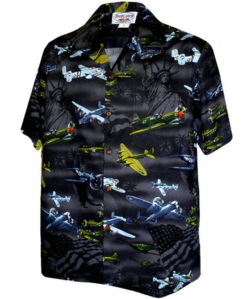 Uni Liberty Wings Black Hawaiian Shirt Aloha Shirt Short Sleeve Shirt Vacation Hawaiian Outdoor Vacation Hawaiian Shirt