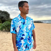 Uni Watercolor Hibiscus Blue Hawaiian Shirt Aloha Shirt Short Sleeve Shirt Vacation Hawaiian Outdoor Vacation Hawaiian Shirt