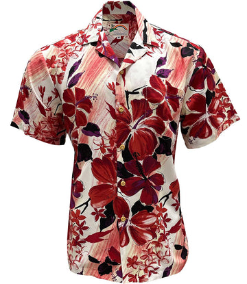 Uni Watercolor Hibiscus Red Hawaiian Shirt Aloha Shirt Short Sleeve Shirt Vacation Hawaiian Outdoor Vacation Hawaiian Shirt