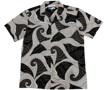 Uni Waves Black Hawaiian Shirt Aloha Shirt Short Sleeve Shirt Vacation Hawaiian Outdoor Vacation Hawaiian Shirt
