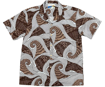 Uni Waves Brown Hawaiian Shirt Aloha Shirt Short Sleeve Shirt Vacation Hawaiian Outdoor Vacation Hawaiian Shirt