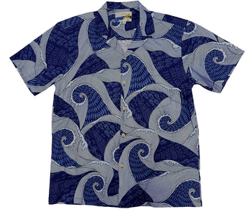 Uni Waves Navy Hawaiian Shirt Aloha Shirt Short Sleeve Shirt Vacation Hawaiian Outdoor Vacation Hawaiian Shirt