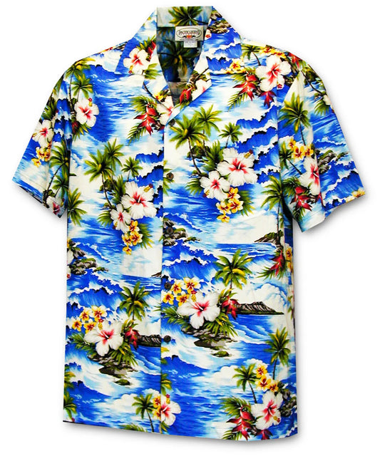 Uni Diamond Head Beach Blue Hawaiian Shirt Aloha Shirt Short Sleeve Shirt Vacation Hawaiian Outdoor Vacation Hawaiian Shirt